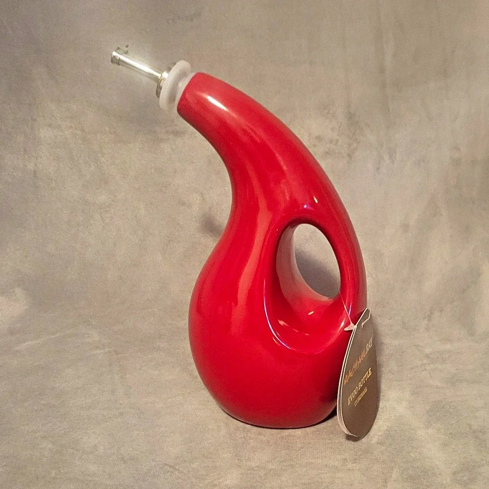 Rachael Ray Red Stoneware EVOO Oil Cruet Bottle Dispenser Spout 24oz H016 NEW